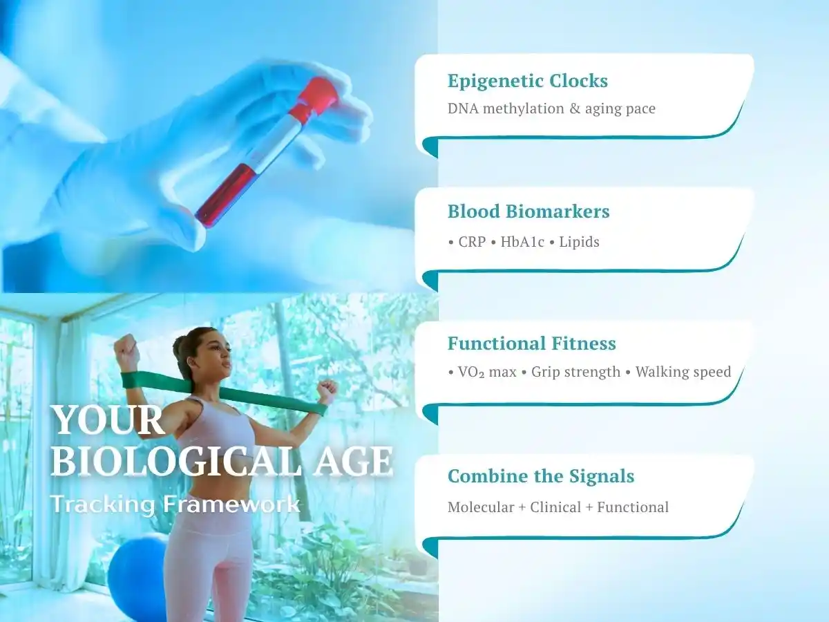 Biological age tracking framework with blood biomarkers, epigenetic clocks, and functional fitness